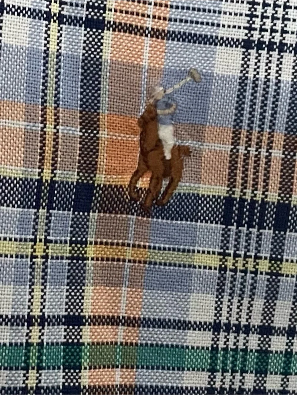 Ralph Lauren Boys Size 12 Plaid Button Down Shirt Blue Green Orange 100% Cotton